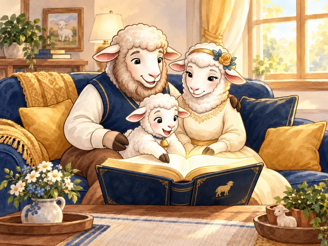 La familia Cordeo leyendo la Biblia en el sillón.