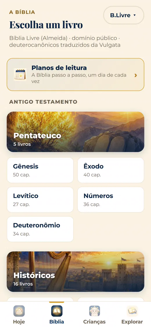 A Bíblia no Cordeo: lista de livros com os capítulos.