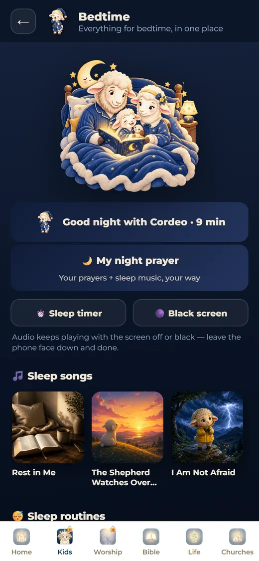Cordeo screen with the children's bedtime ritual.
