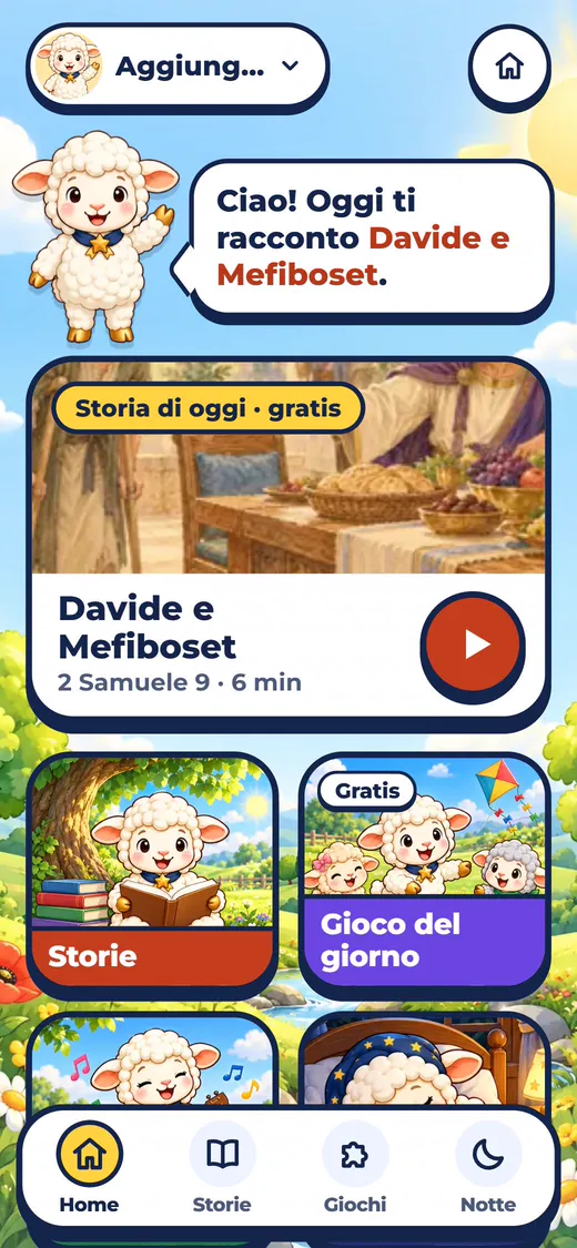 Sezione per la famiglia con storie e la missione del giorno.