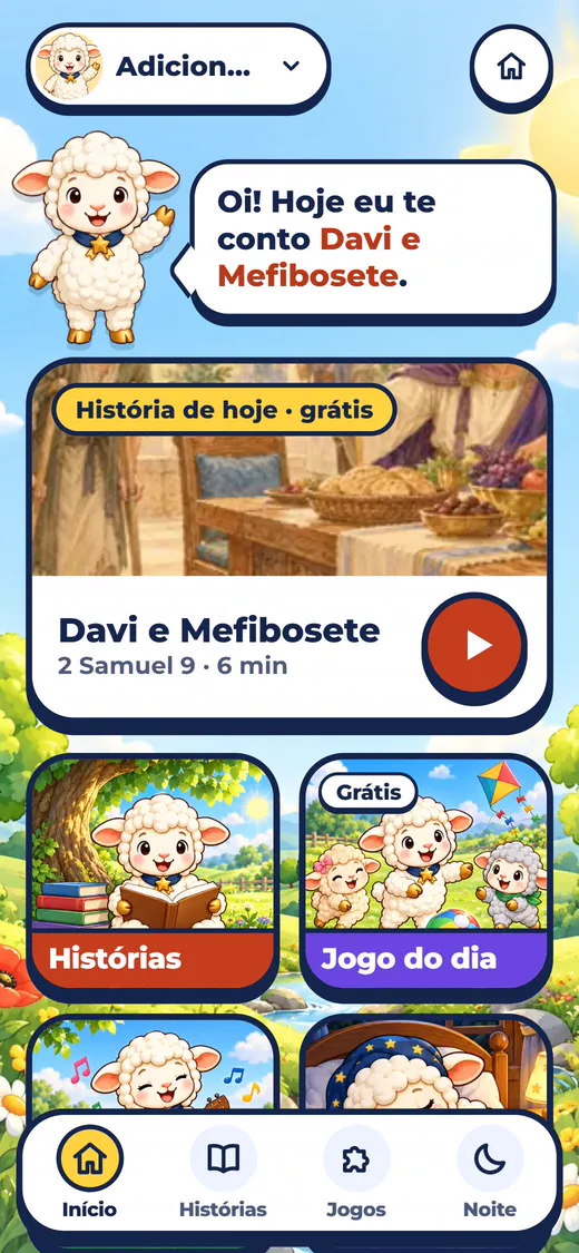 Seção para a família com histórias e a missão do dia.